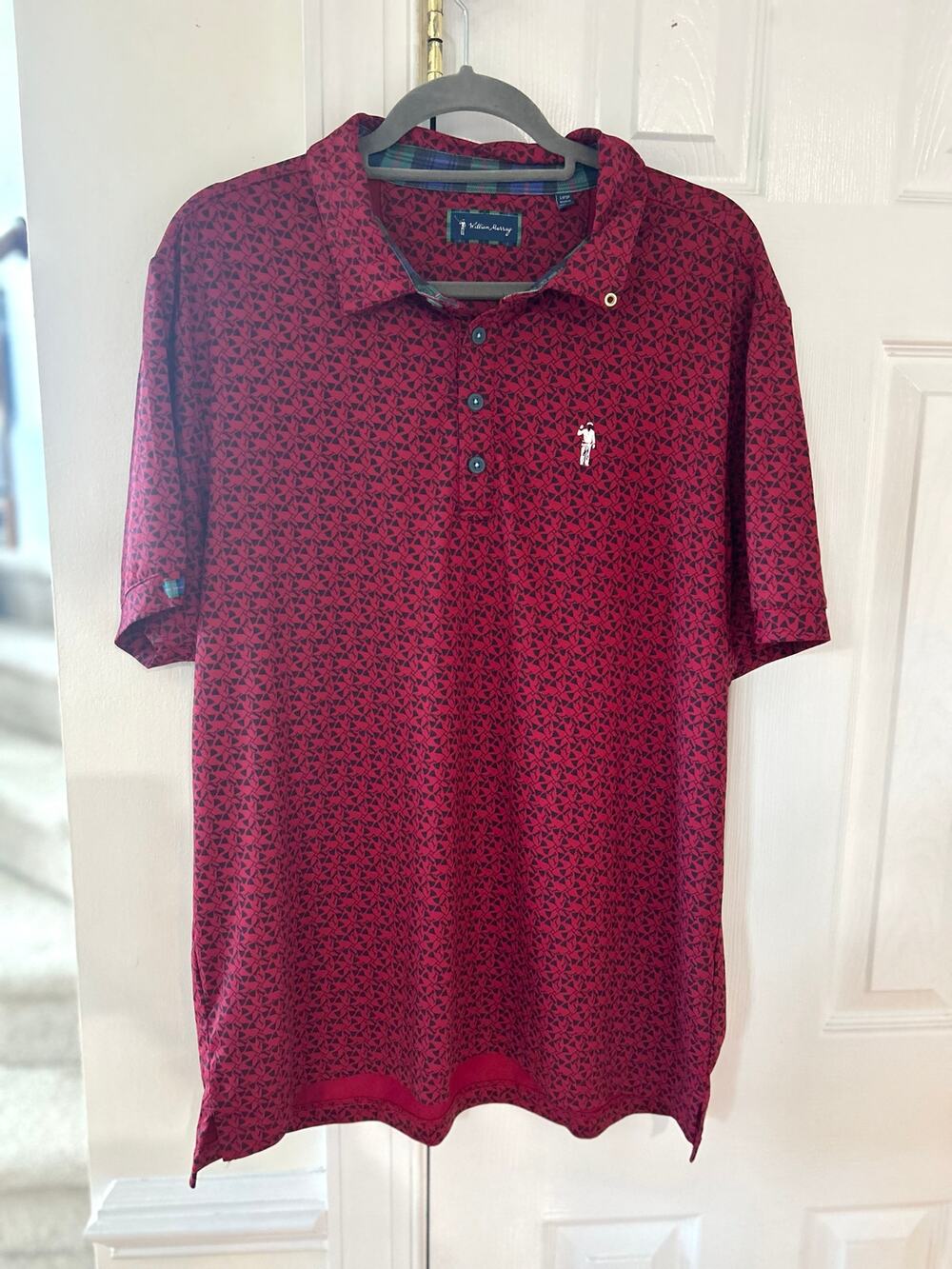 William Murray Golf Burgundy Red Martini Print Short Sleeve Performance Polo